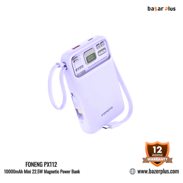 Foneng PX112 22.5W Magnetic With Dual Cables Wireless Power Bank - 10000mAh