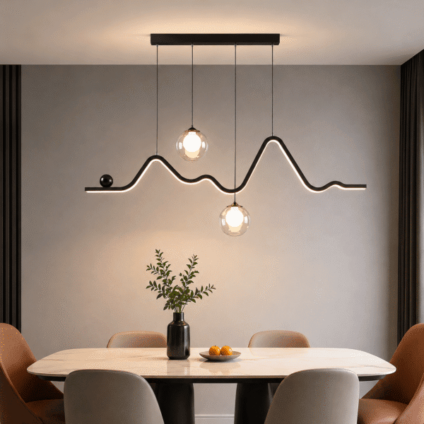 Modern Wavy Linear LED Pendant Light with Glass Globes
