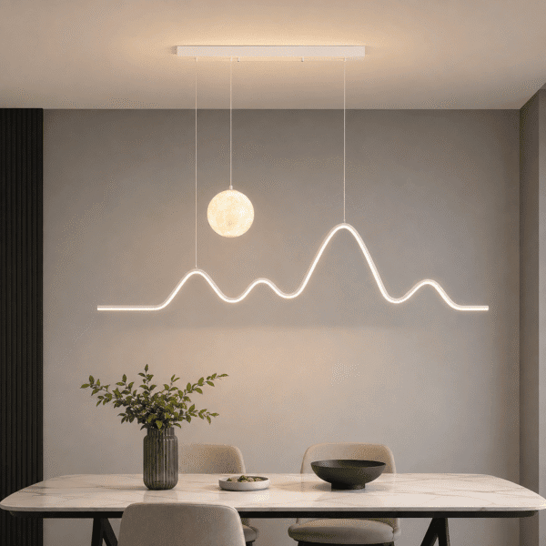 Modern Wave LED Pendant Light with Moon Orb